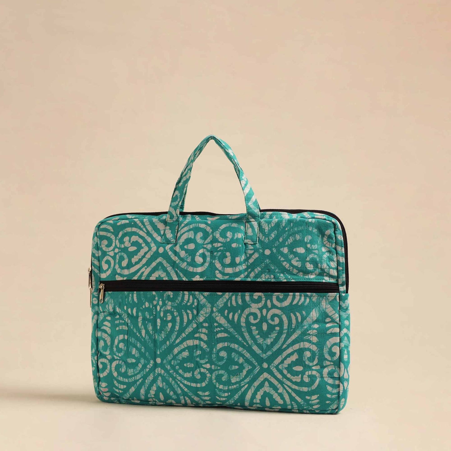  Green Handmade Quilted Cotton Laptop Bag