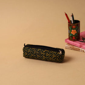 Green Handmade Quilted Cotton Pencil Pouch