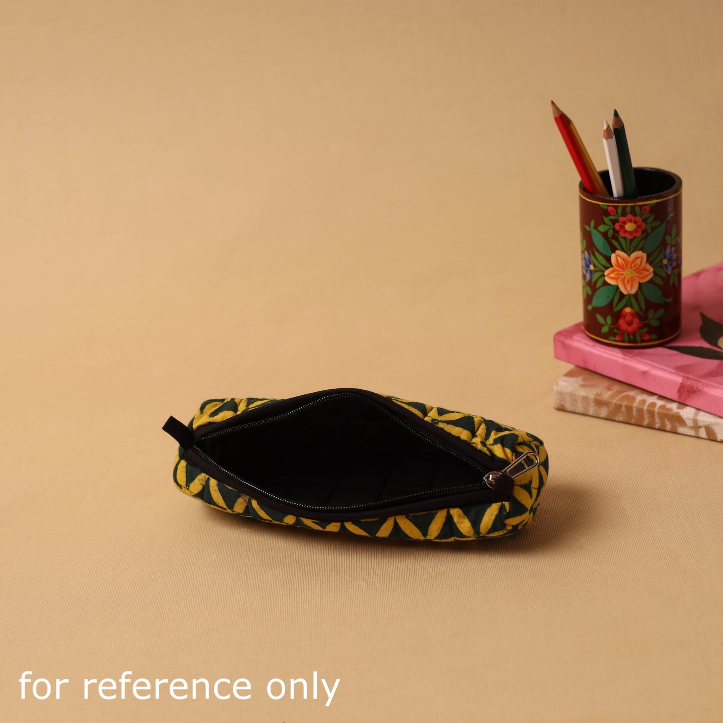 Green Handmade Quilted Cotton Pencil Pouch