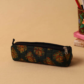 Green Handmade Quilted Cotton Pencil Pouch
