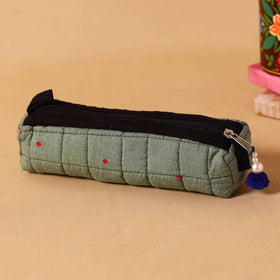 Green Handmade Quilted Cotton Pencil Pouch