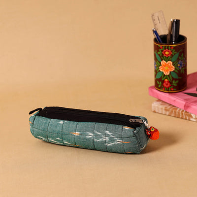 Green Handmade Quilted Cotton Pencil Pouch