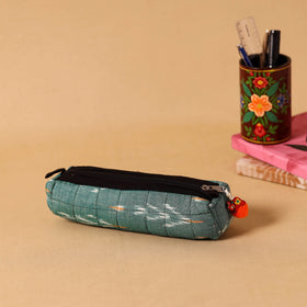 Green Handmade Quilted Cotton Pencil Pouch
