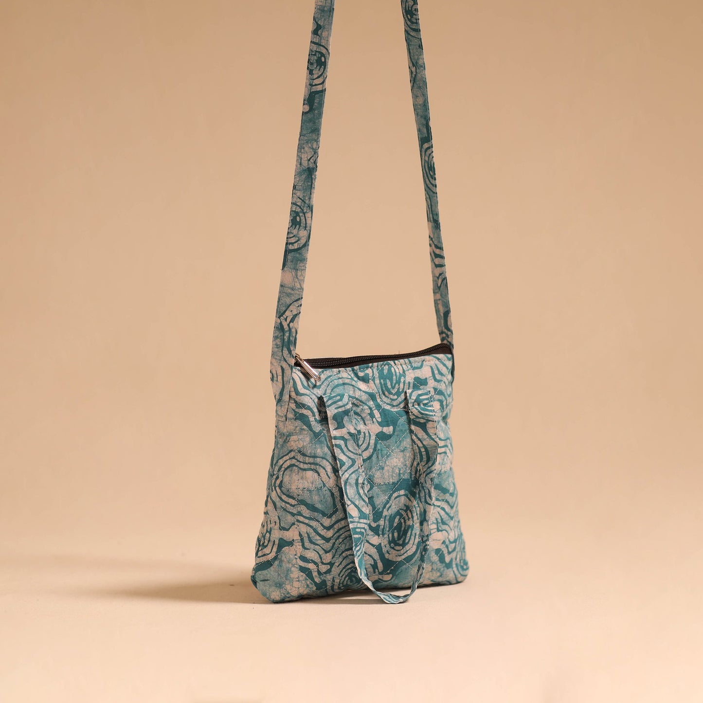 Green - handmade quilted cotton sling bag 73 - handcrafted