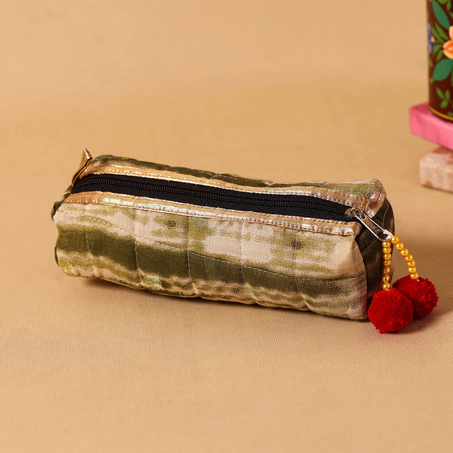Green Handmade Quilted Pencil Pouch