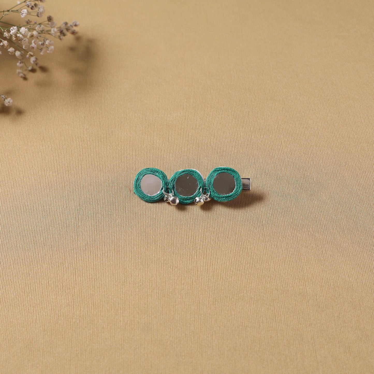 Handmade thread mirror work hair clip 13 - handcrafted