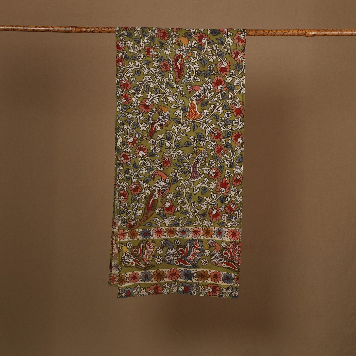  Green Handpainted Cotton Kalamkari Stole Online