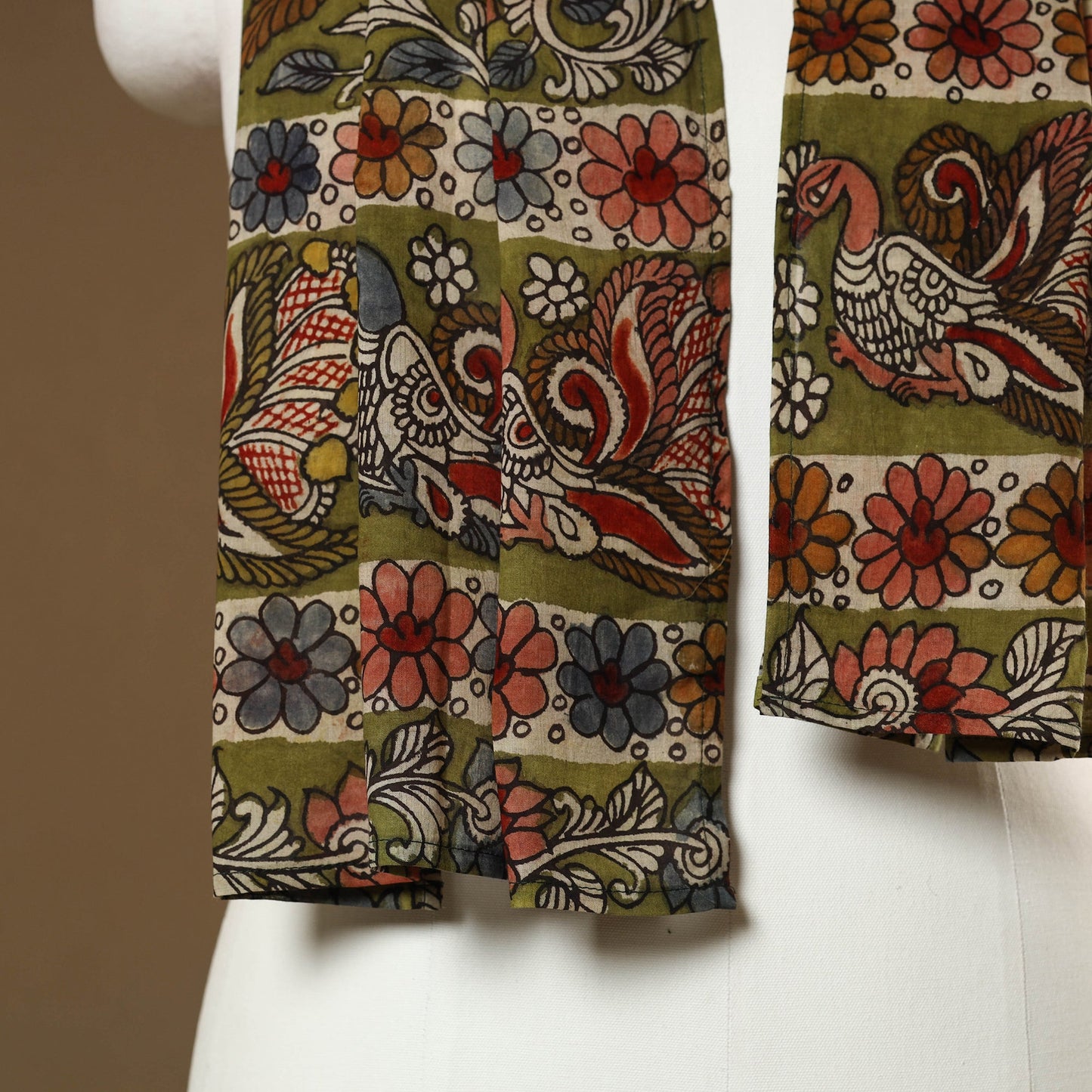  Green Handpainted Cotton Kalamkari Stole Online