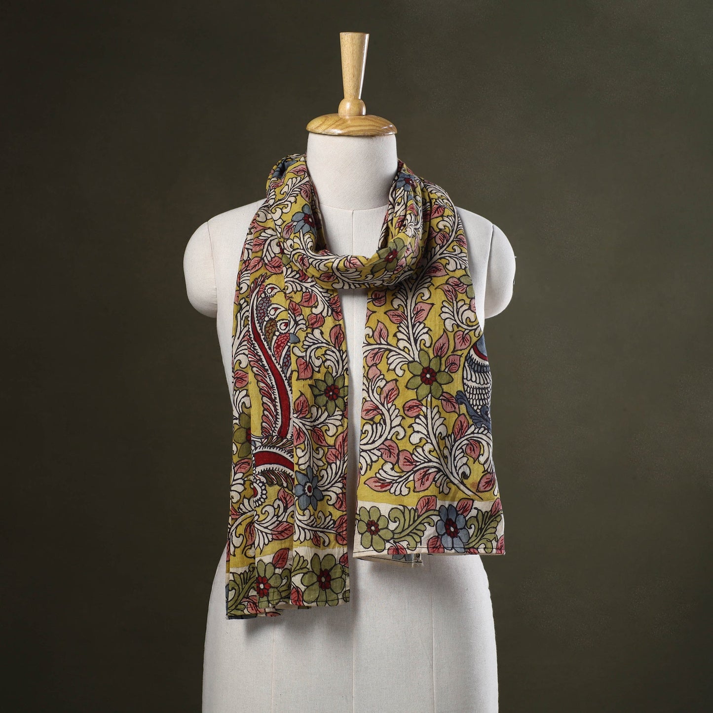 Green Handpainted Cotton Kalamkari Stole