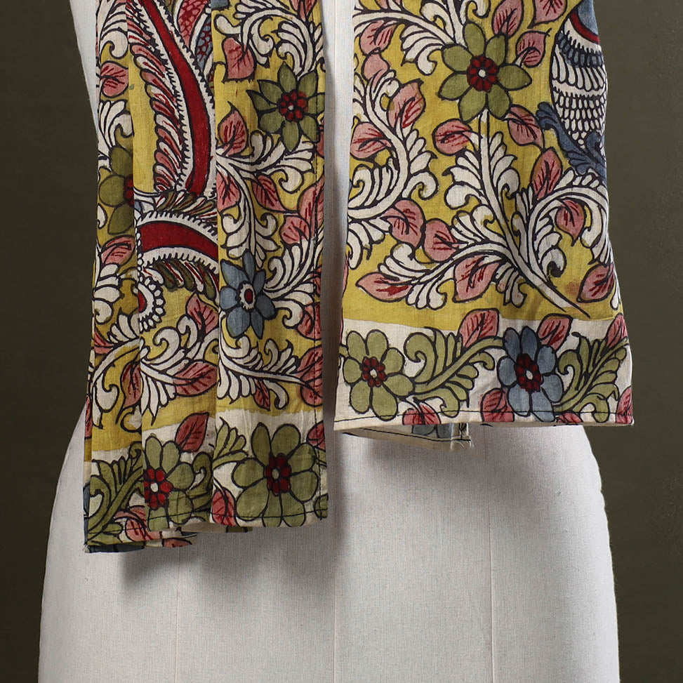 Green Handpainted Cotton Kalamkari Stole