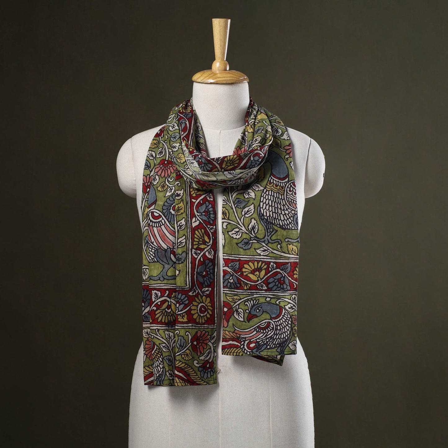 Green Handpainted Cotton Kalamkari Stole