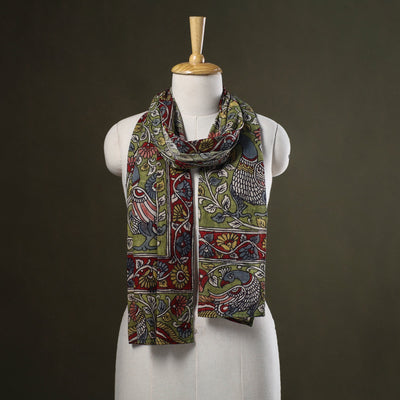 Green Handpainted Cotton Kalamkari Stole