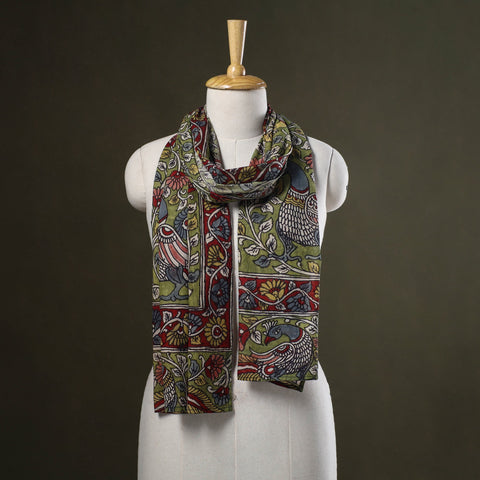 Green Handpainted Cotton Kalamkari Stole