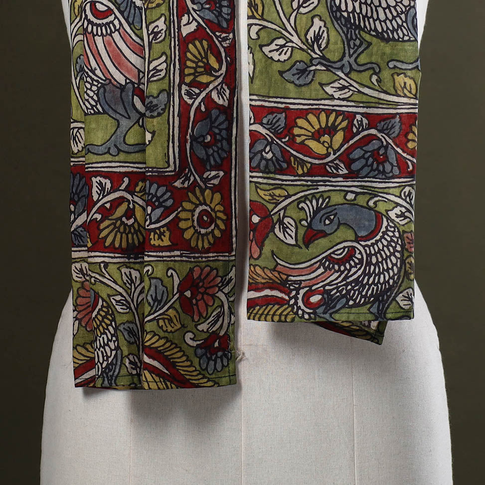 Green Handpainted Cotton Kalamkari Stole