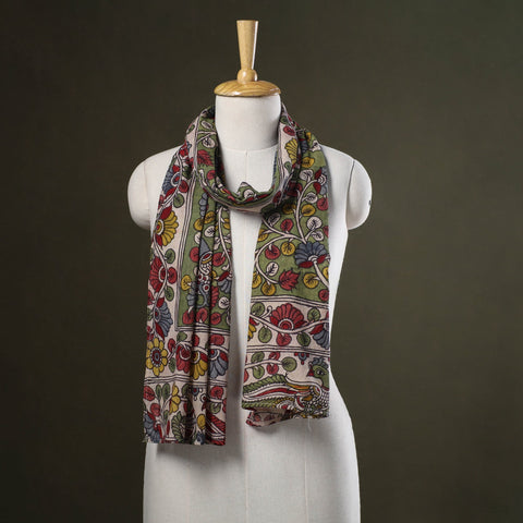 Green Handpainted Cotton Kalamkari Stole