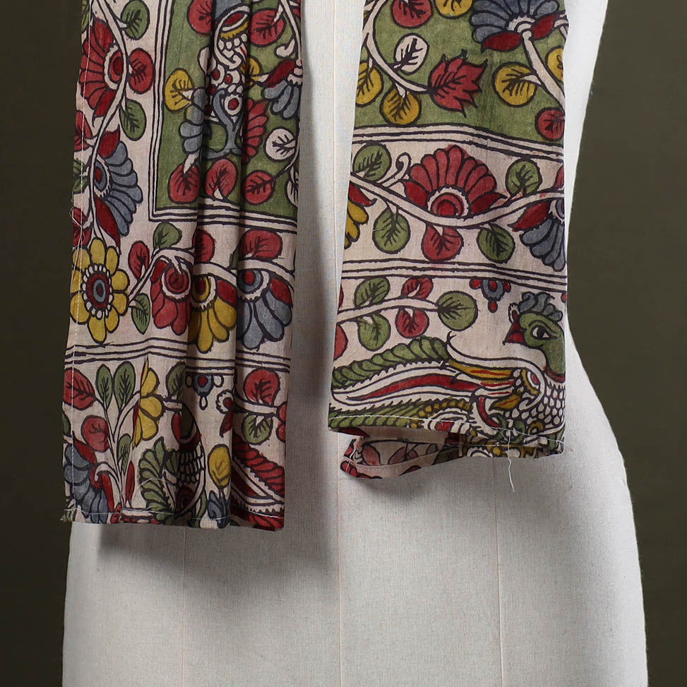 Green Handpainted Cotton Kalamkari Stole