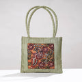 Green Handpainted Kalamkari Ghicha Silk Hand Bag