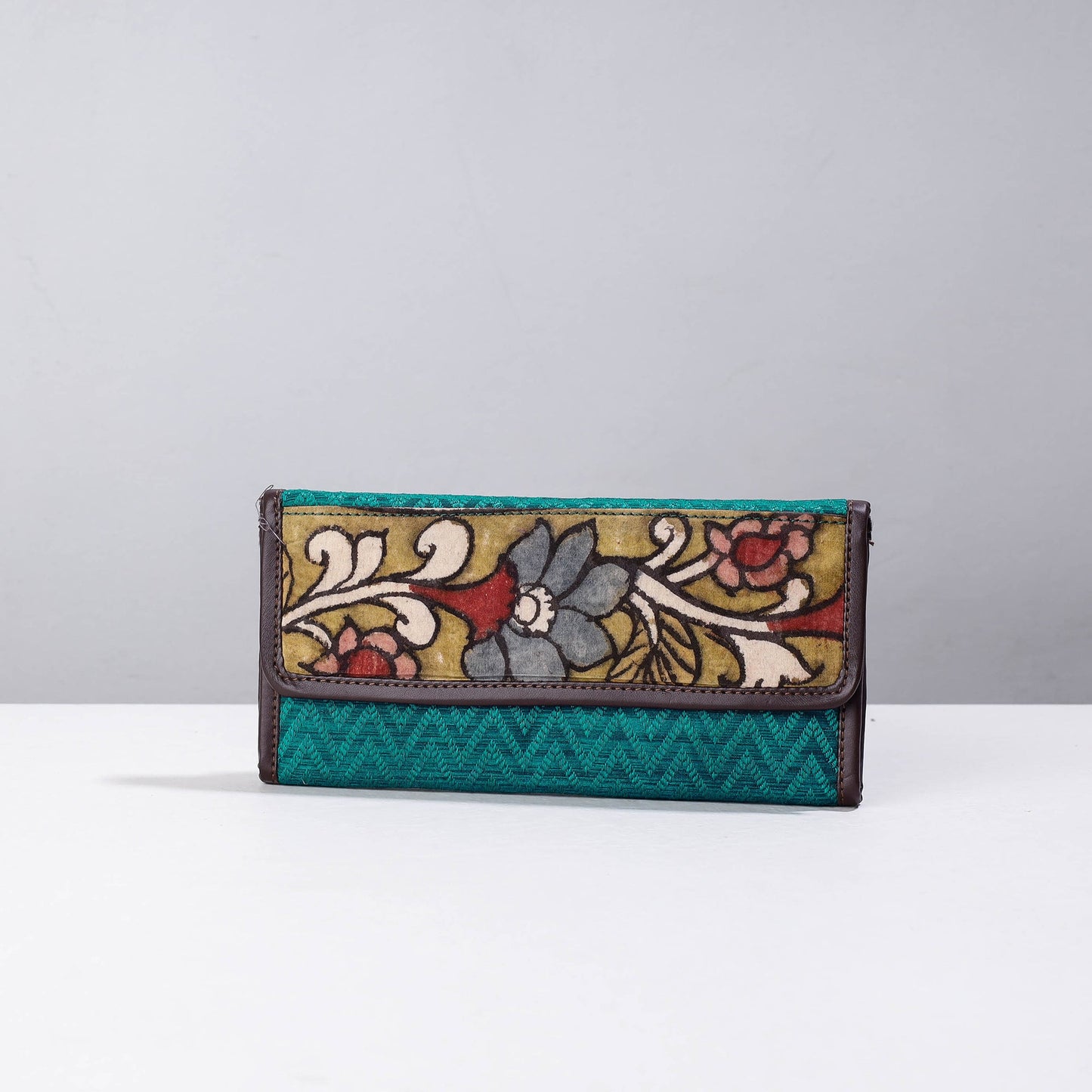 Green Handpainted Kalamkari Natural Dyed Cotton Clutch