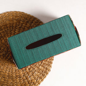 Green Handpainted Kalamkari Natural Dyed Cotton Tissue Box 