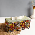 Green Handpainted Kalamkari Natural Dyed Cotton Tissue Box 