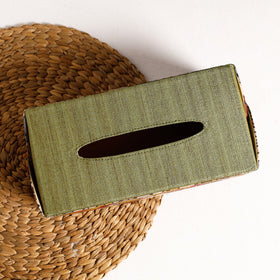 Green Handpainted Kalamkari Natural Dyed Cotton Tissue Box 