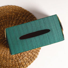 Green Handpainted Kalamkari Natural Dyed Cotton Tissue Box 