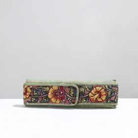 Green Handpainted Kalamkari Natural Dyed Ghicha Silk Earrings Pouch 18 