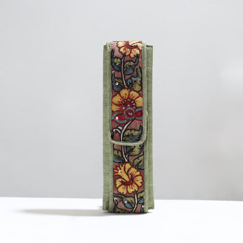 Green Handpainted Kalamkari Natural Dyed Ghicha Silk Earrings Pouch 18 