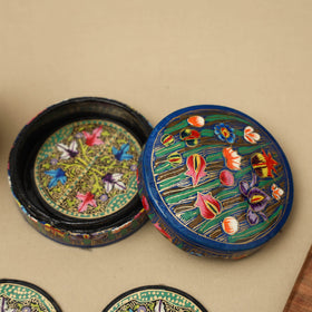 Green - handpainted paper mache coaster with box (set of 6)