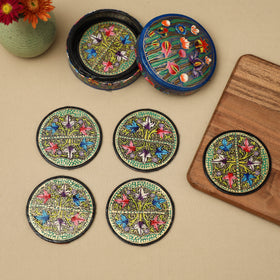 Green - handpainted paper mache coaster with box (set of 6)