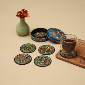Green - handpainted paper mache coaster with box (set of 6)