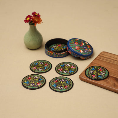 Green - handpainted paper mache coaster with box (set of 6)