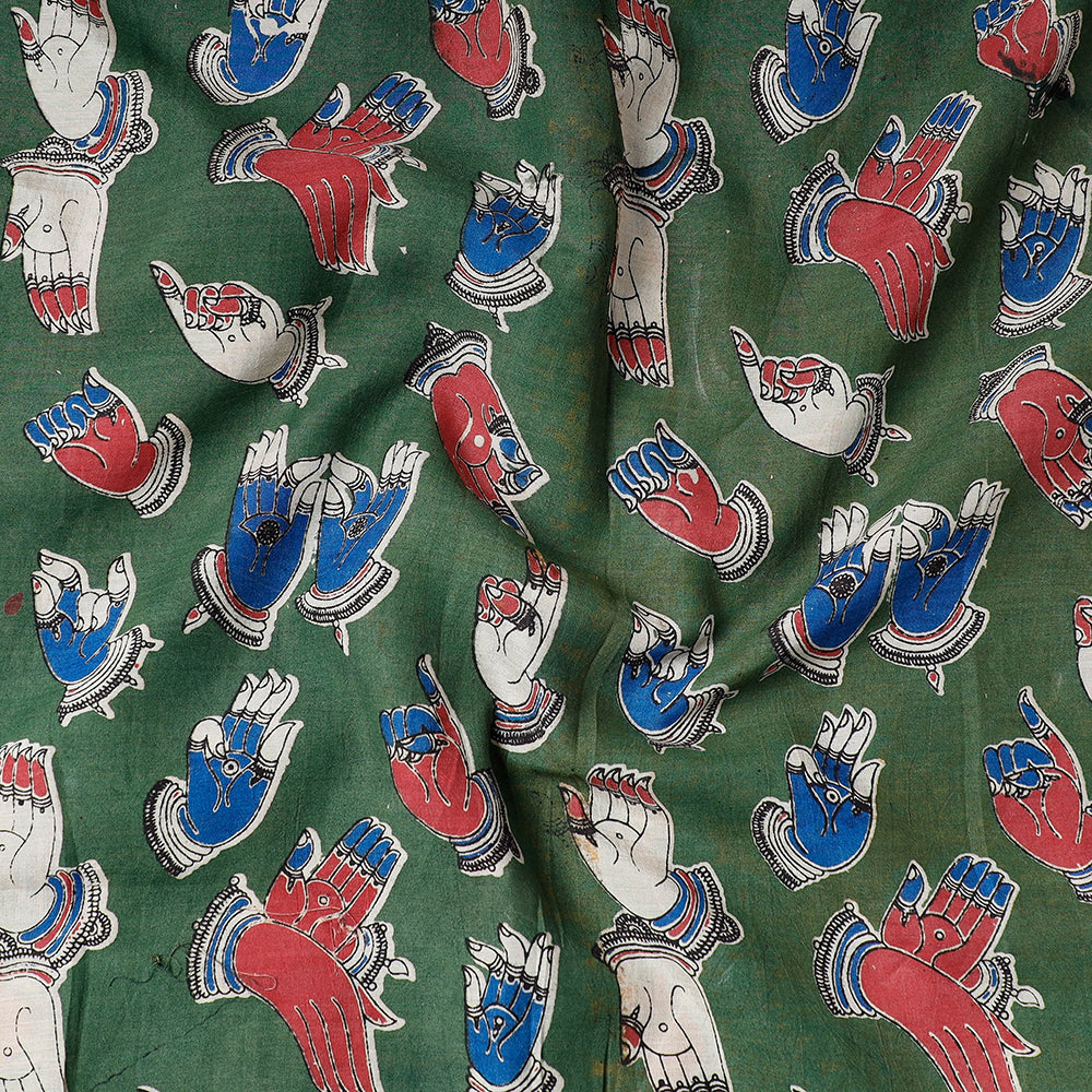 Buy Handpainted Srikalahasti Kalamkari Pen Work Chanderi Silk Precut Fabric Online l iTokri.com