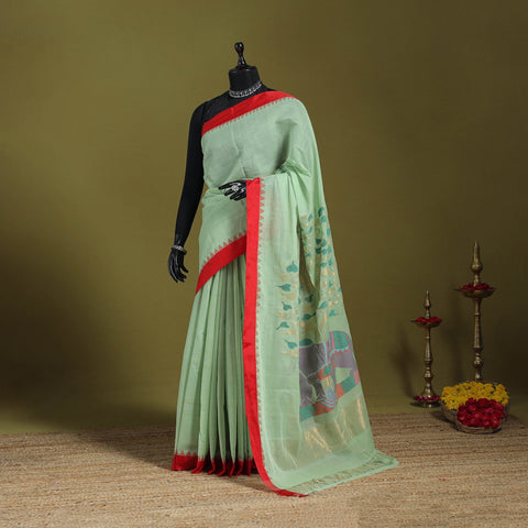 Green - handspun handloom buta fine cotton jamdani saree 44
