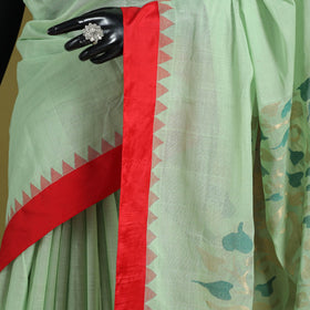 Green - handspun handloom buta fine cotton jamdani saree 44