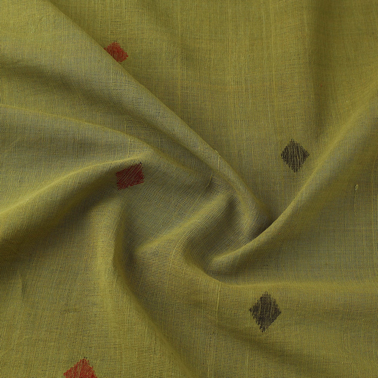 Green Handspun Handloom Natural Dyed Cotton Jamdani Fabric