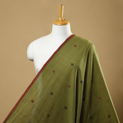 Green Handspun Handloom Natural Dyed Cotton Jamdani Fabric