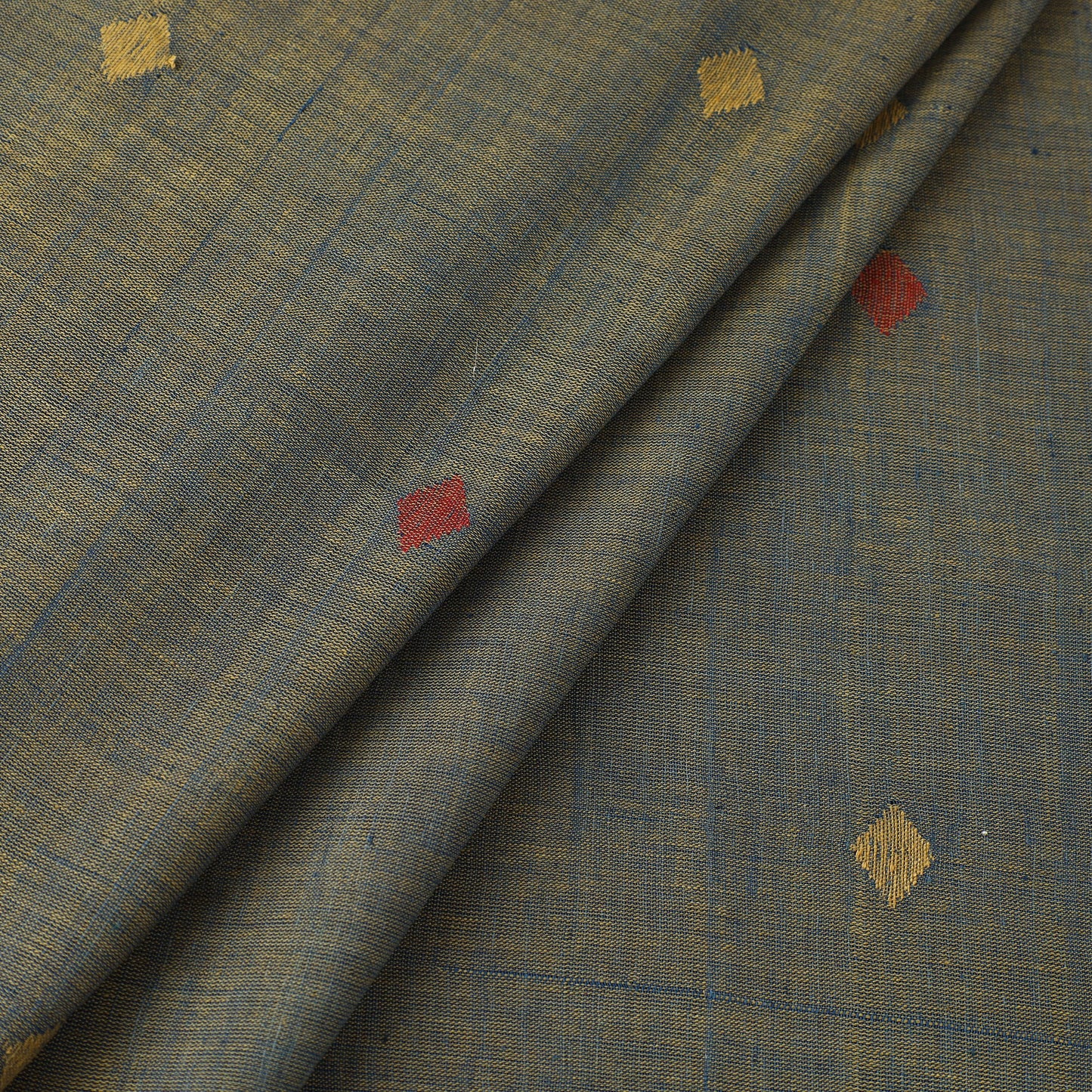 Blue - Handspun Handloom Natural Dyed Cotton Jamdani Fabric 25