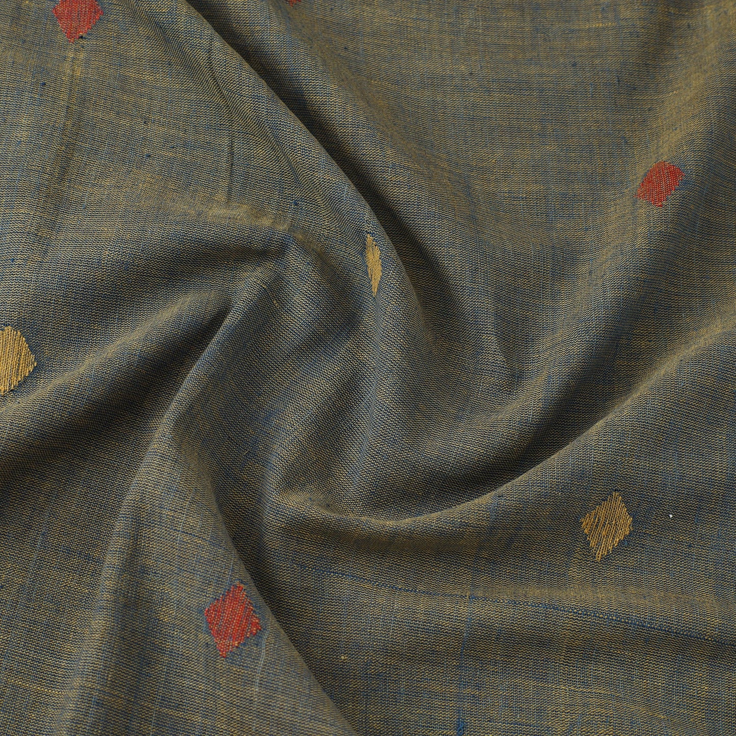 Blue - Handspun Handloom Natural Dyed Cotton Jamdani Fabric 25