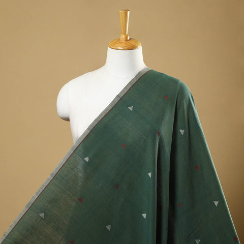 Green Handspun Handloom Natural Dyed Cotton Jamdani Fabric