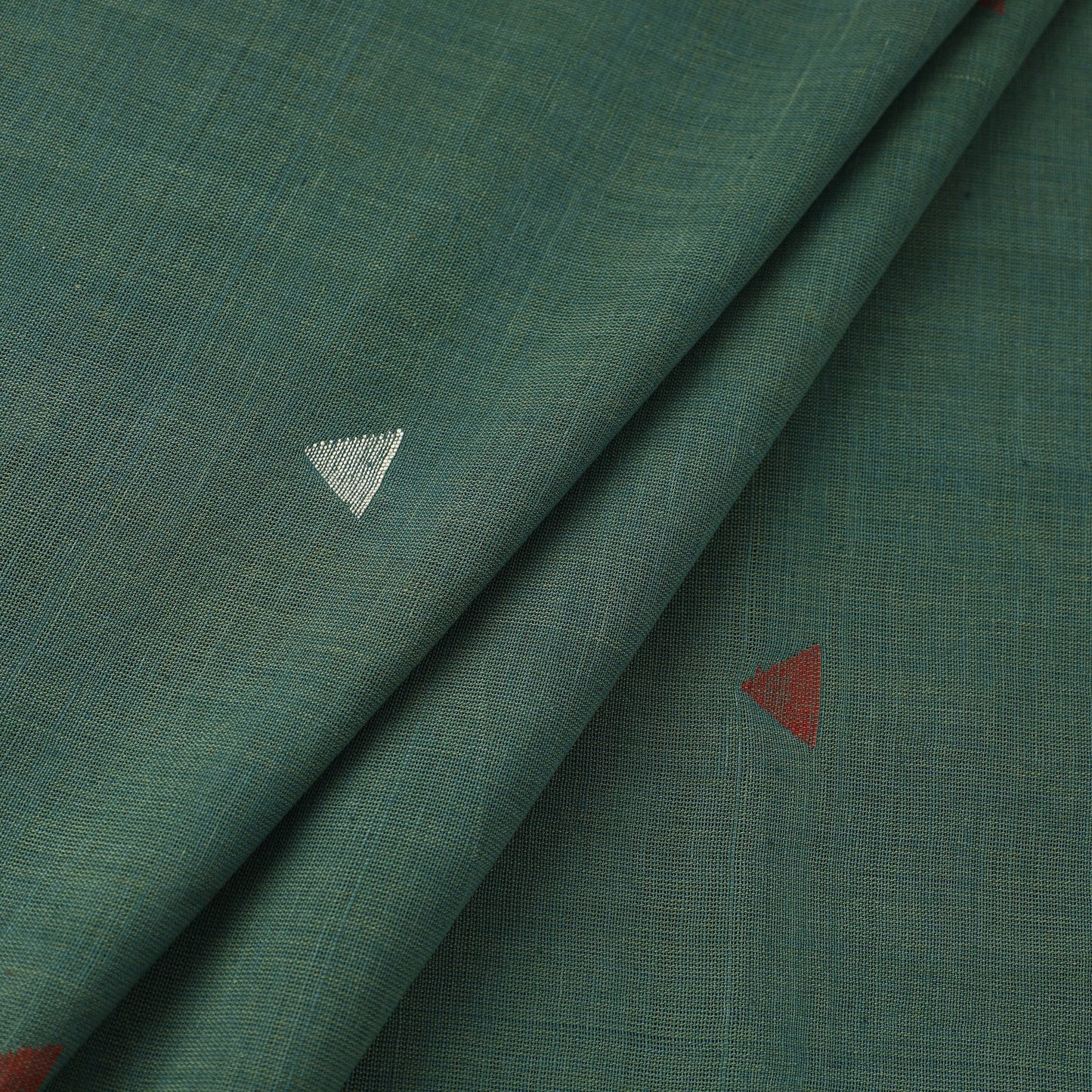 Green Handspun Handloom Natural Dyed Cotton Jamdani Fabric
