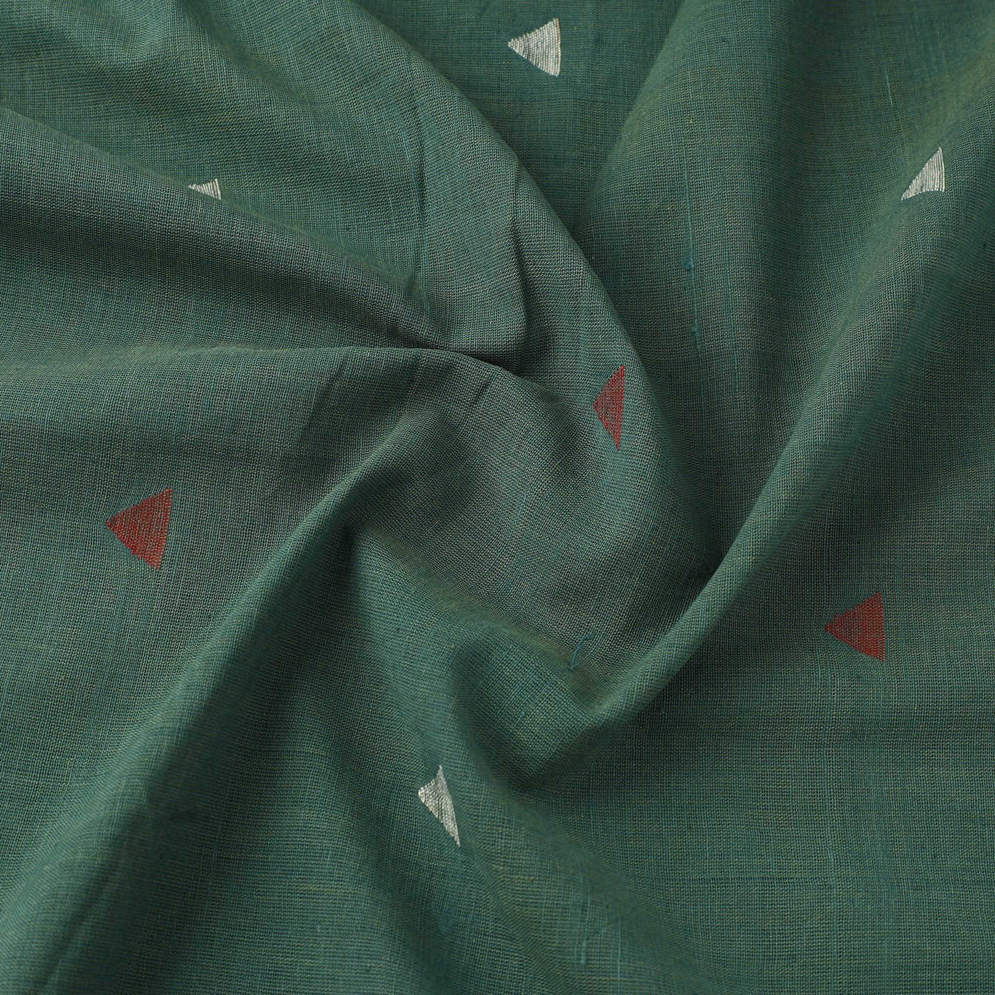 Green Handspun Handloom Natural Dyed Cotton Jamdani Fabric