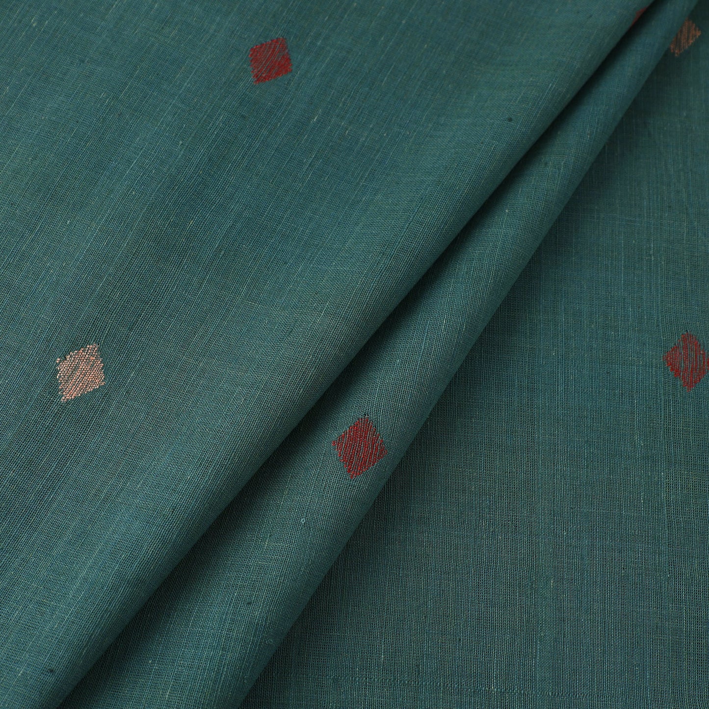 Green Handspun Handloom Natural Dyed Cotton Jamdani Fabric