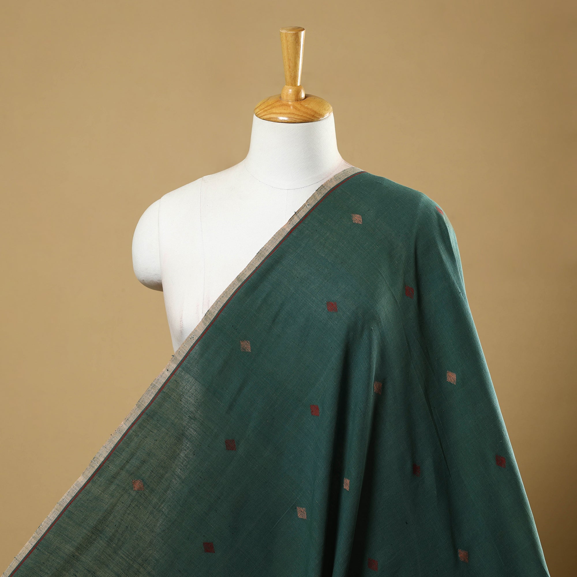 Brown - Handspun Handloom Natural Dyed Cotton Chand Buti Srikakulam Jamdani Fabric 20