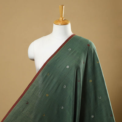 Green Handspun Handloom Natural Dyed Cotton Jamdani Fabric