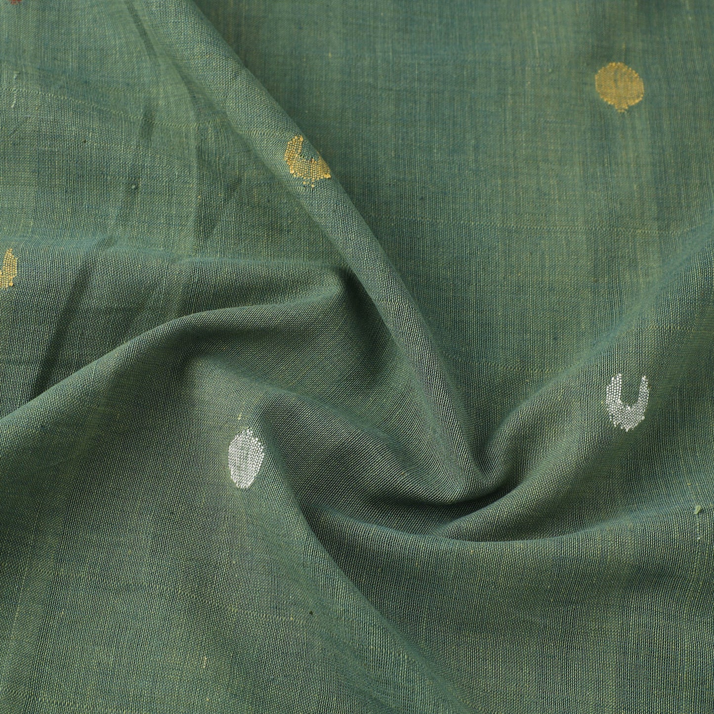 Green Handspun Handloom Natural Dyed Cotton Jamdani Fabric