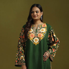 Green - handwoven aari embroidered kashmiri merino wool