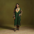 Green - handwoven aari embroidered kashmiri merino wool