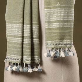 Green - handwoven fine cotton kutch bhujodi stole 12