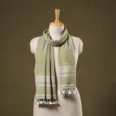 Green - handwoven fine cotton kutch bhujodi stole 12